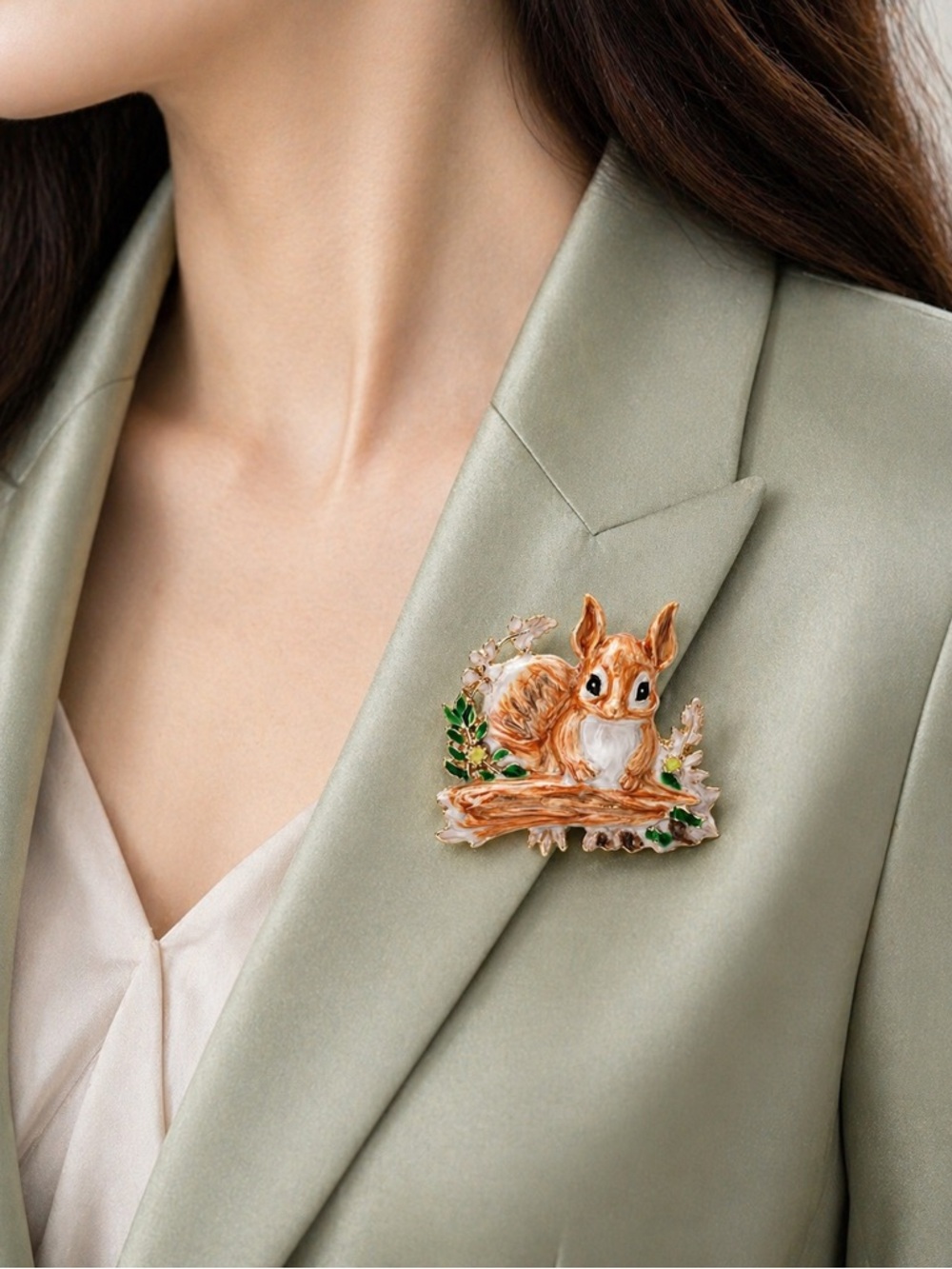 Adorable Squirrel Woodland Gold Brooch